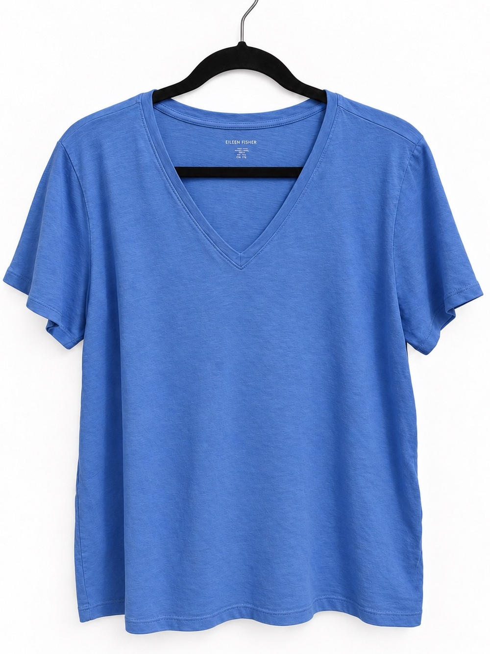 Eileen Fisher XL Blue Organic Cotton Capsule Wardrobe Slub V-Neck Tee